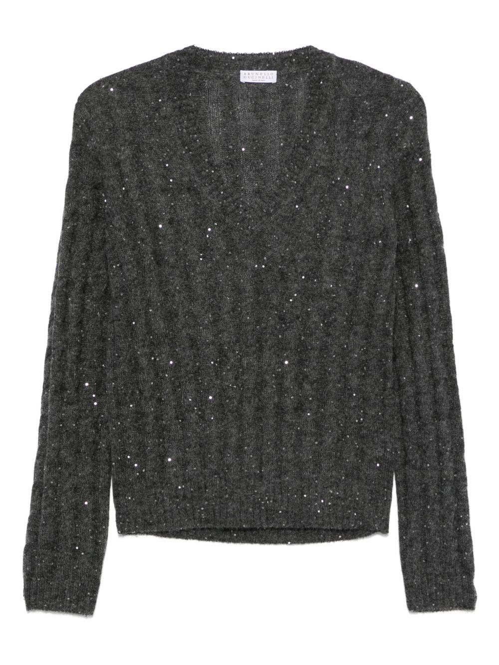 Brunello Cucinelli Wool Blend Sweater With All-over Sequins In Black