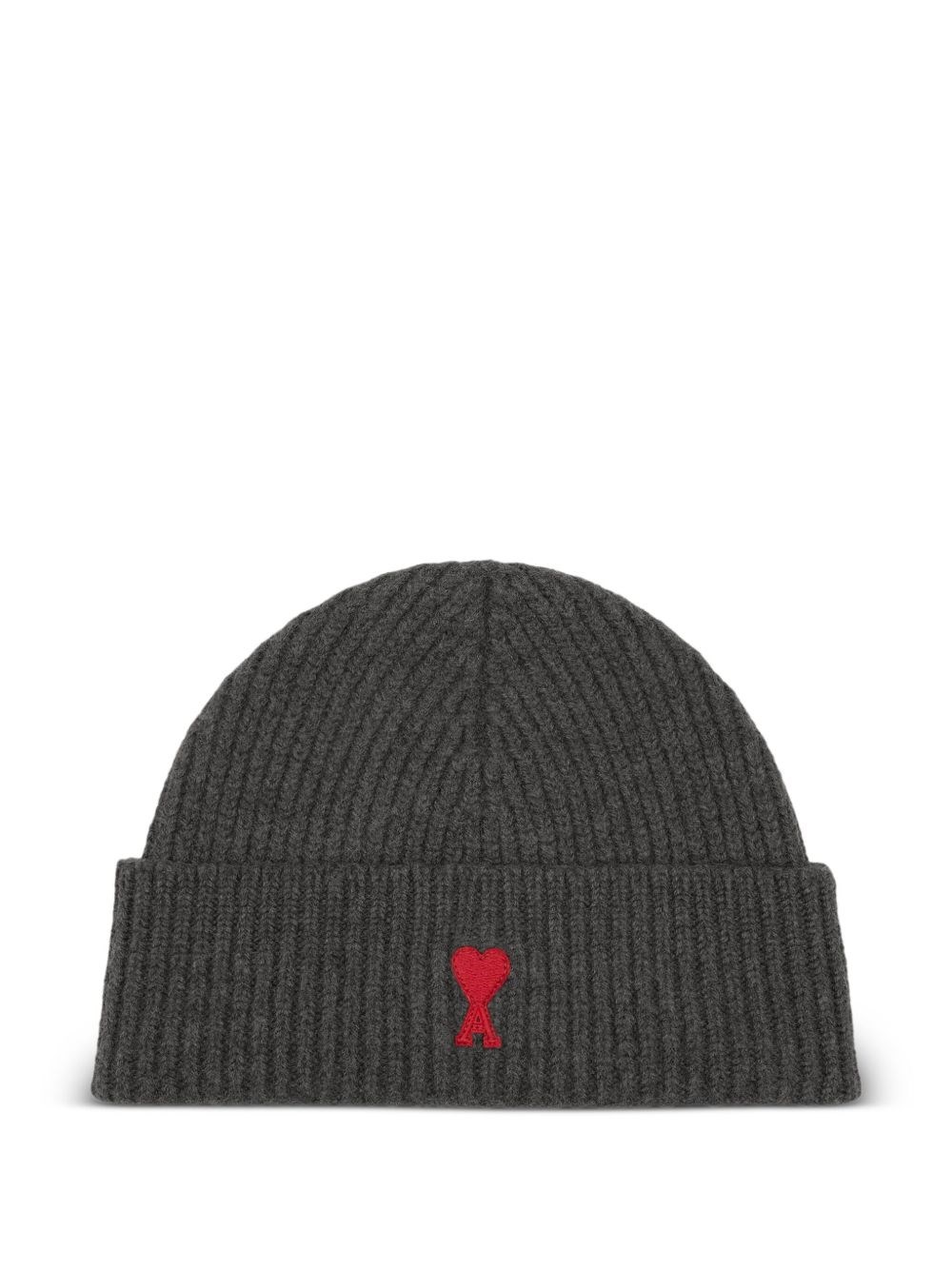 Ami Alexandre Mattiussi Ami Paris Ami De Coeur Wool Beanie In Gray