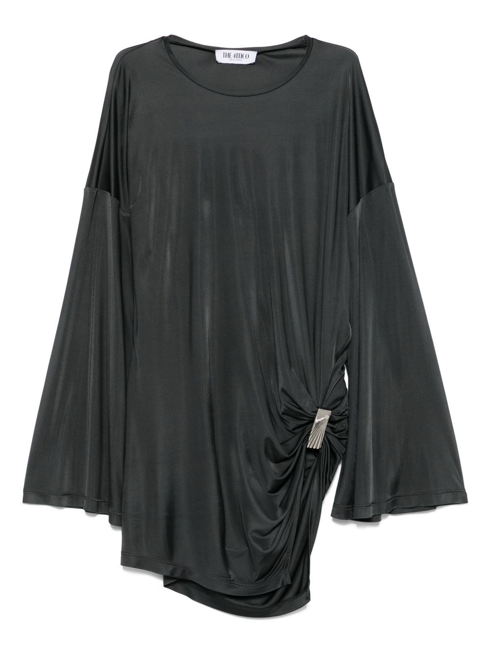 Attico Asymmetrical Dress With Draped Bell Sleeves In Gray
