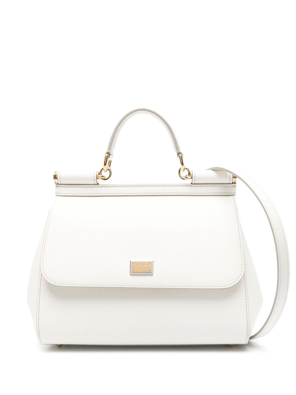 Dolce & Gabbana Large Sicily Hammered Leather Top Handle Bag In White