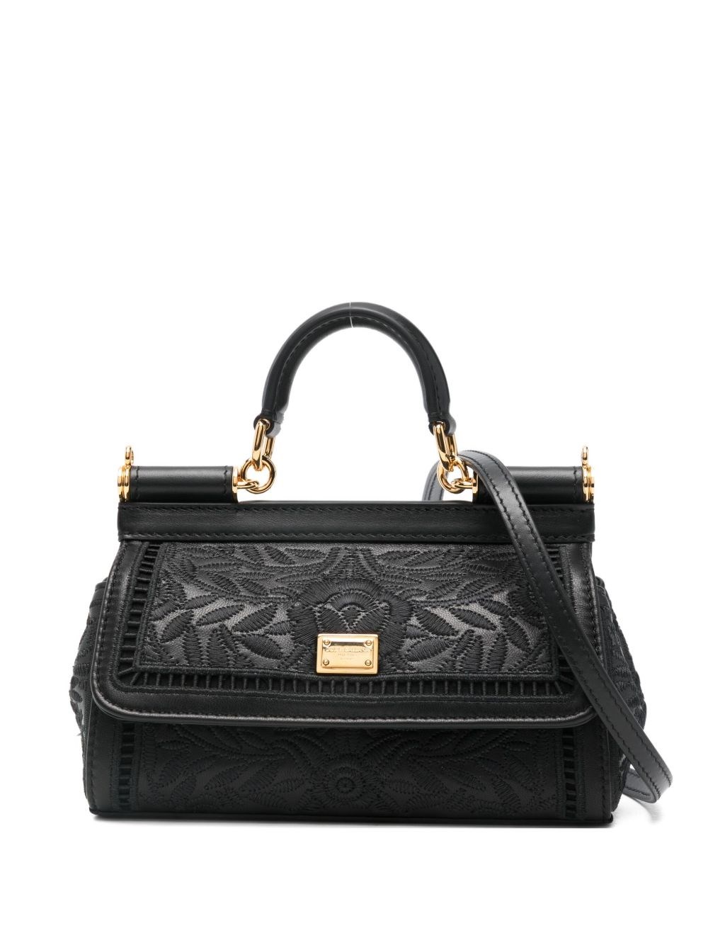 Dolce & Gabbana Small Sicily Floral-embroidered Tote Bag In Black