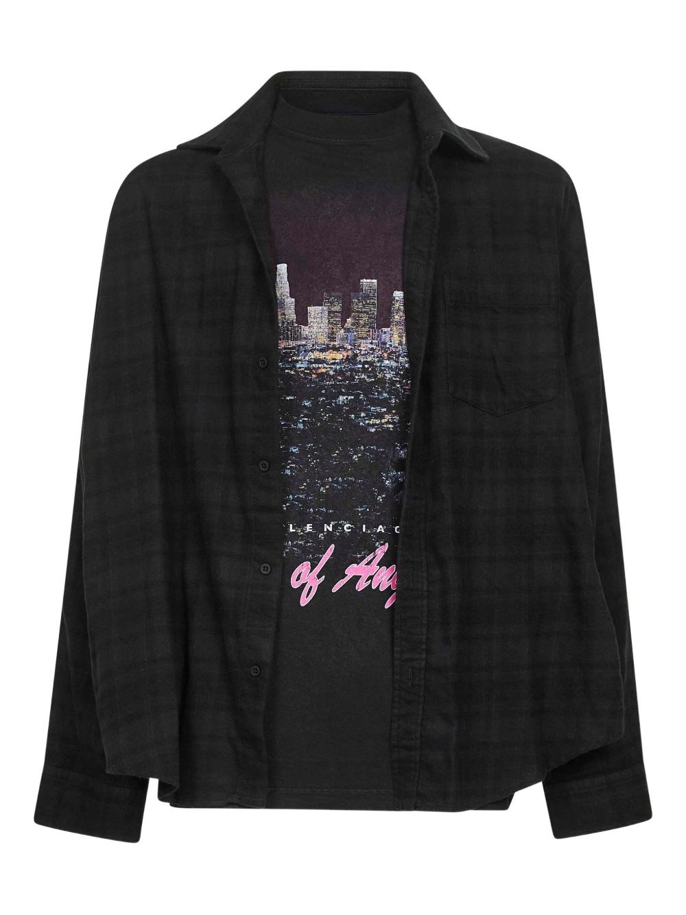 Balenciaga Layered Distressed Long Sleeve Graphic Shirt In Brown