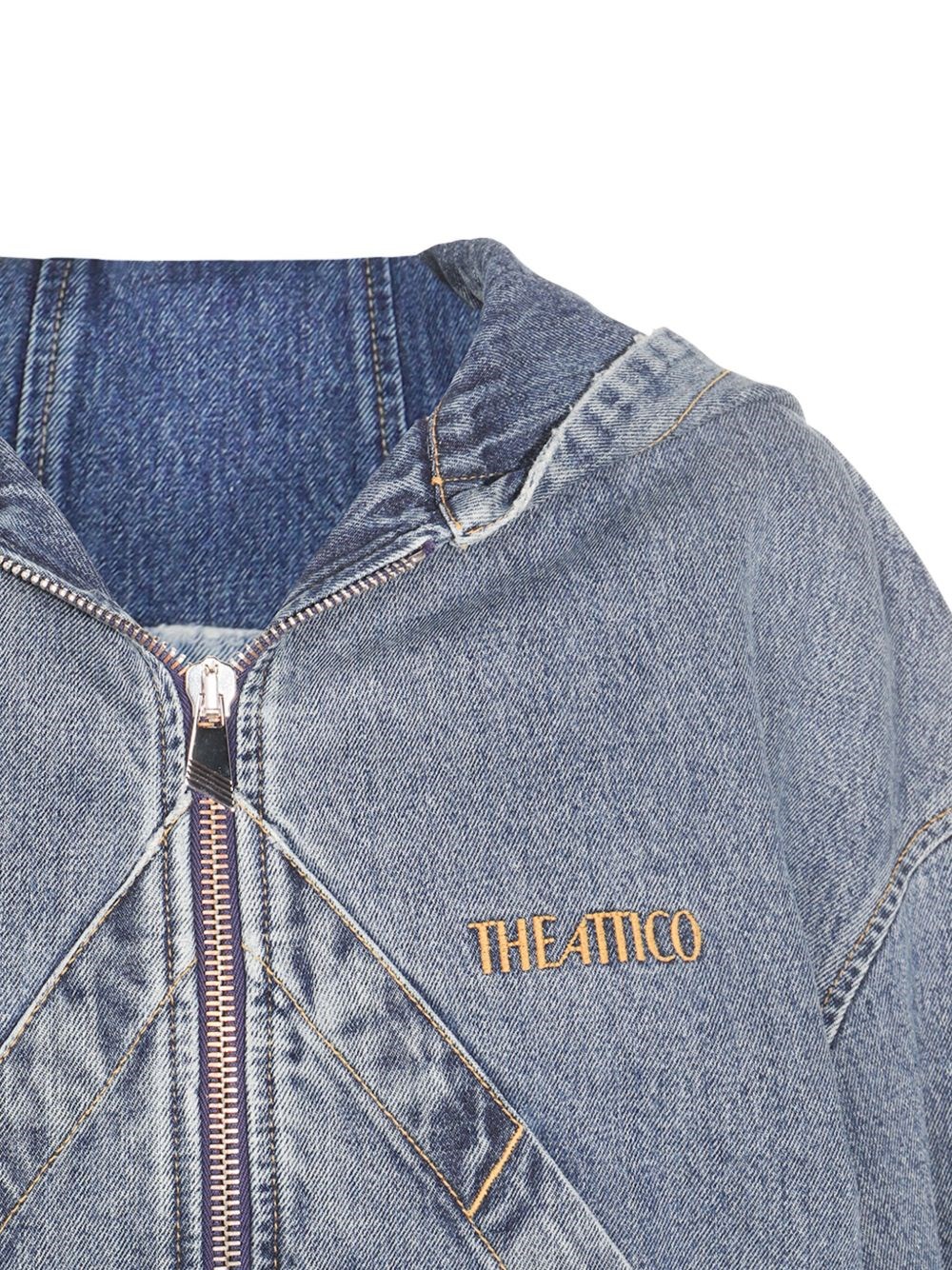 Attico Hooded Ribbed Cuffs Hem Jacket In Blue