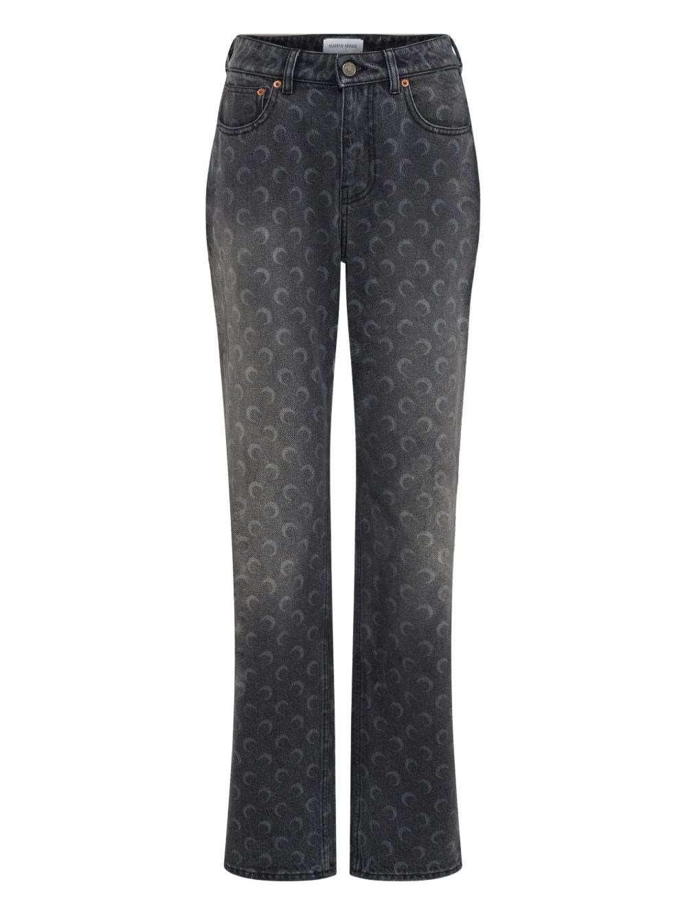 Marine Serre Cotton Jeans With Moon Print And Pockets In Black