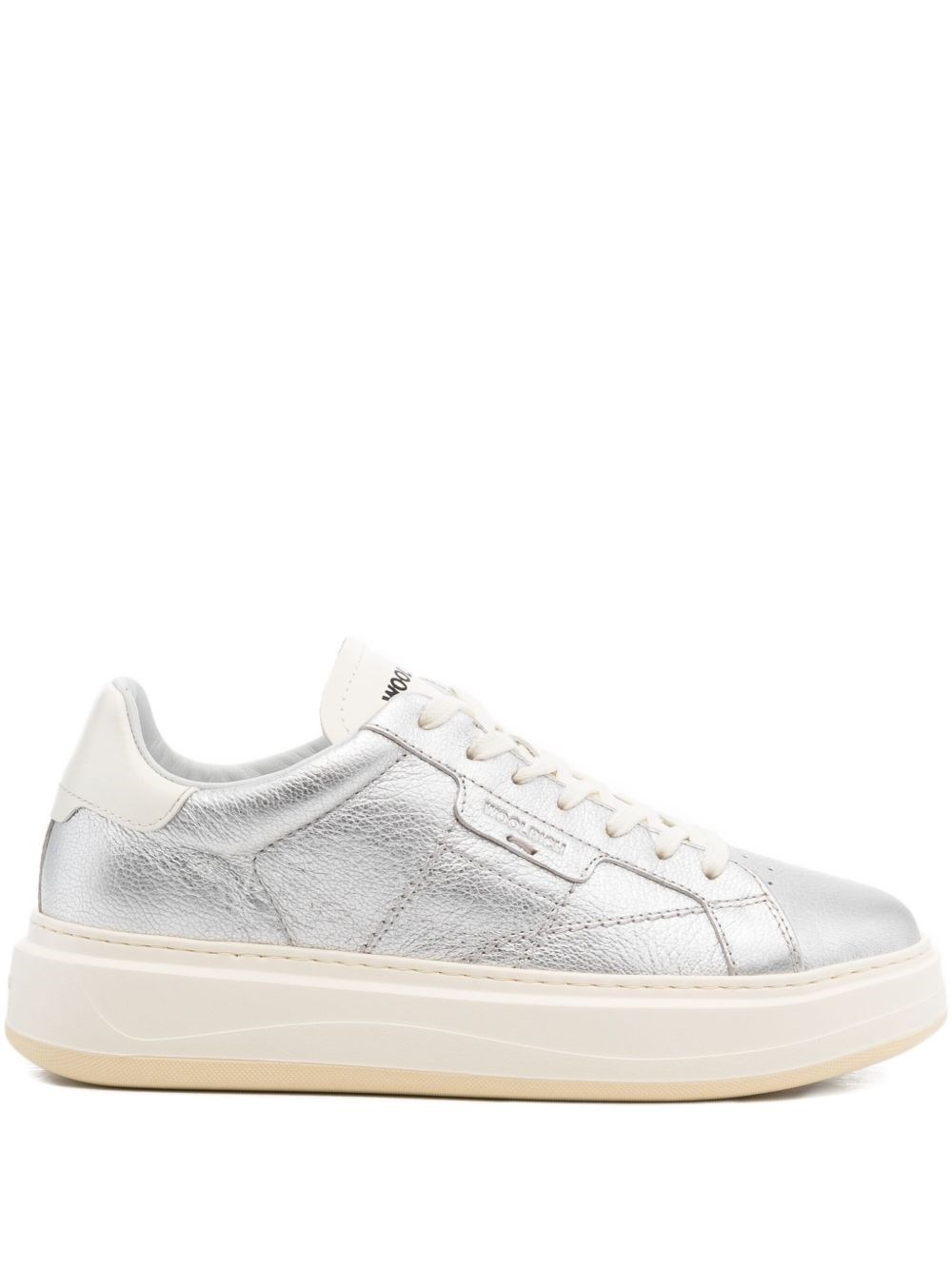 Woolrich Silver Leather Platform Sneakers With Metallic Finish In Silver