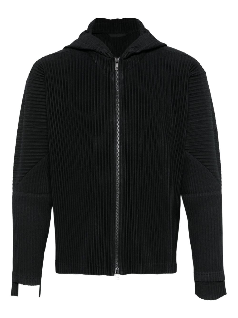 Issey Miyake Ribbed Texture Hooded Zip-up Sweater In Black
