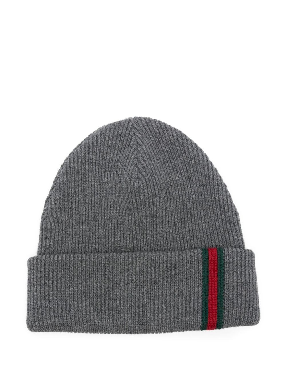 Gucci Web Detail Wool Beanie In Gray