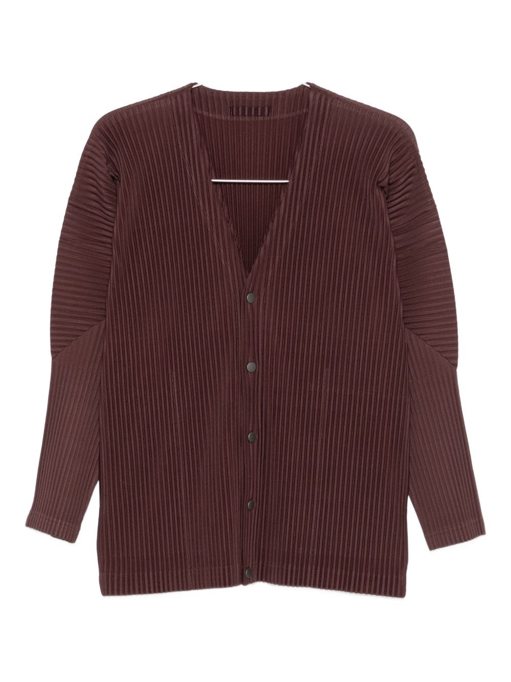 Issey Miyake Pleated Button Cardigan In Brown