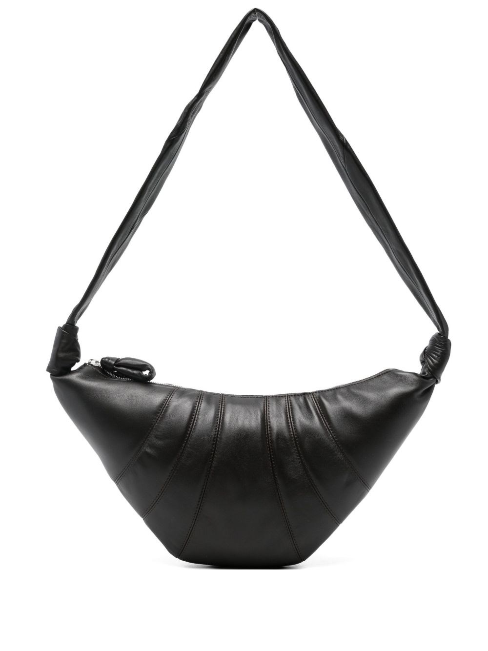Lemaire Crescent-shaped Black Leather Shoulder Bag With Pleated Detailing In Brown