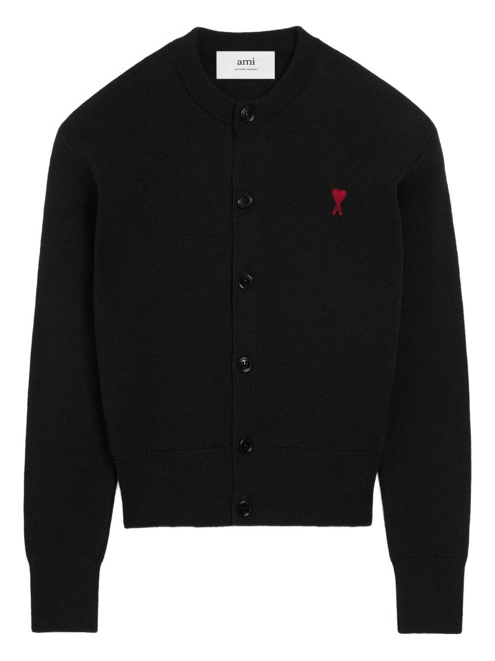 Ami Alexandre Mattiussi Wool Cardigan With Round Neck And Long Sleeves In Black