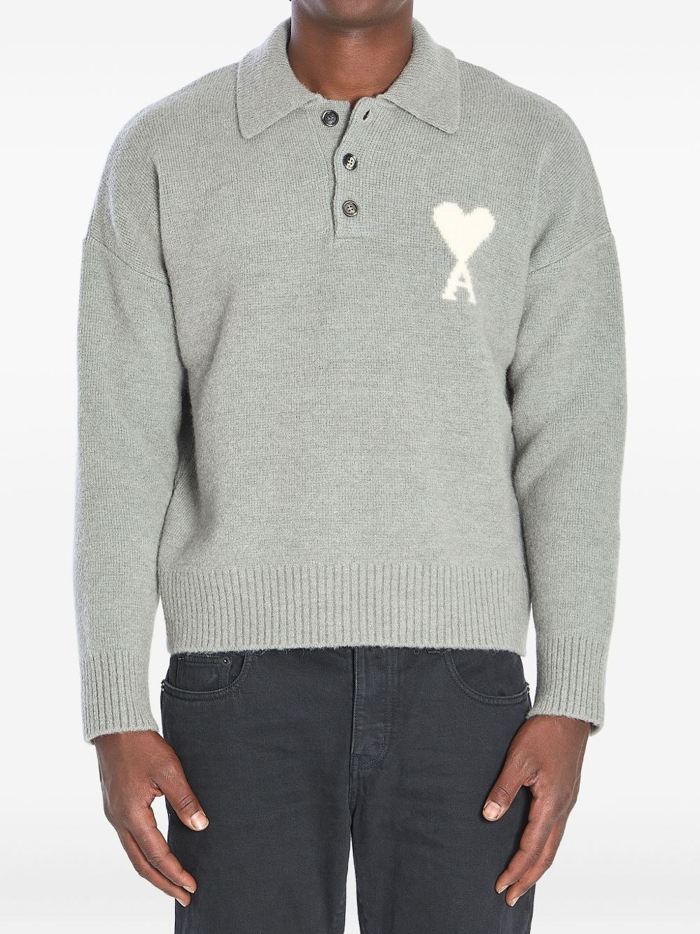 Ami Alexandre Mattiussi Ami Paris Ami Paris De Coeur Wool Polo Shirt In Gray