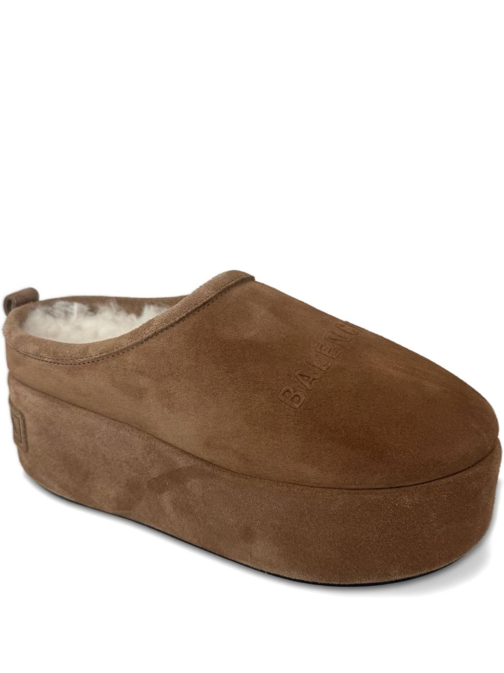 Balenciaga Women Camel Alaska Soft Platform Mules In Brown