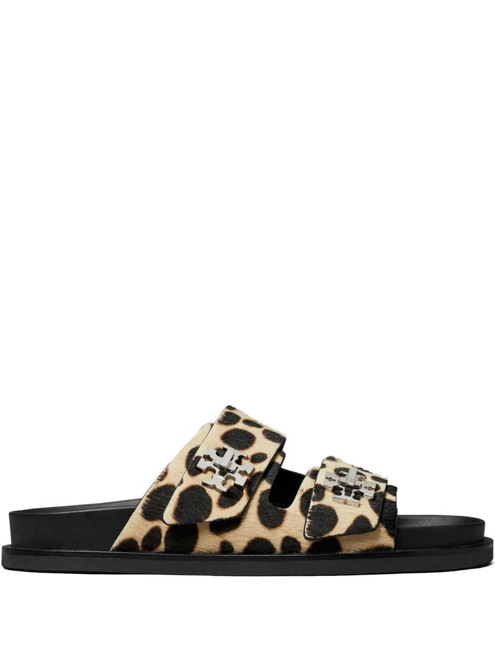 Tory Burch Round Toe Double Strap Animal Print Sandals In Multi