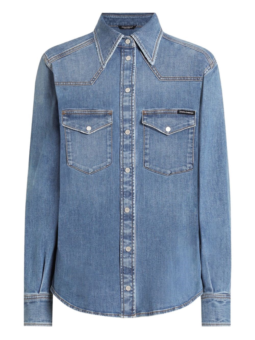 Dolce & Gabbana Long Sleeve Denim Shirt In Blue