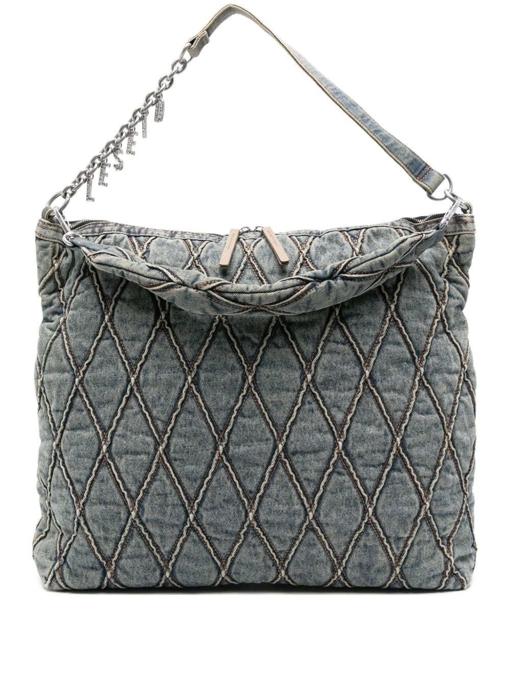 Diesel Charm Denim Shoulder Bag In Blue