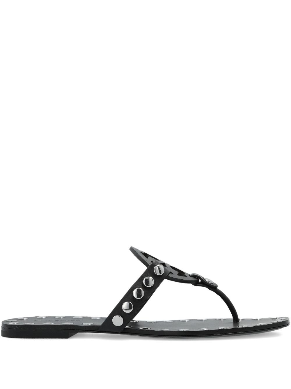 Tory Burch Studded Miller Leather Flat Sandals In Black