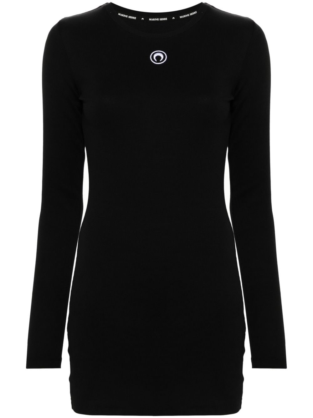 Marine Serre Fitted Black Mini Dress With Long Sleeves And Round Neckline In Black