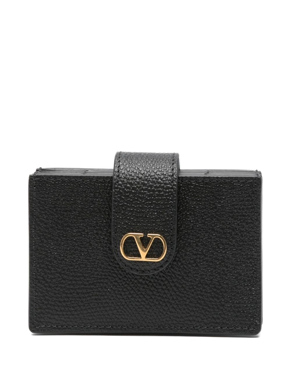 Valentino Garavani Vlogo Signature Leather Card Case In Black