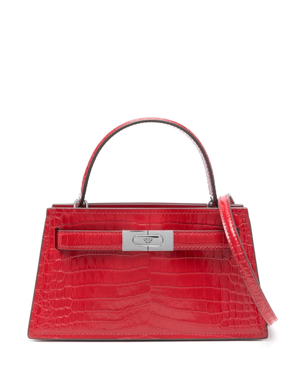 Tory Burch Small Leather Shoulder Bag Crocodile Effect In Red