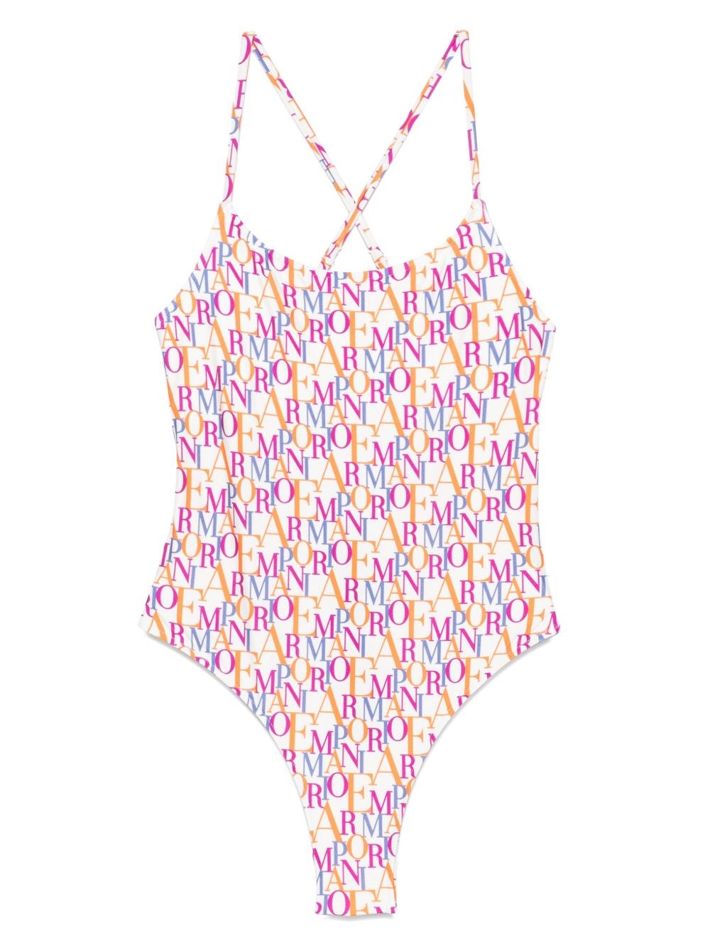 Emporio Armani Logo Print Swimsuit Adjustable Straps