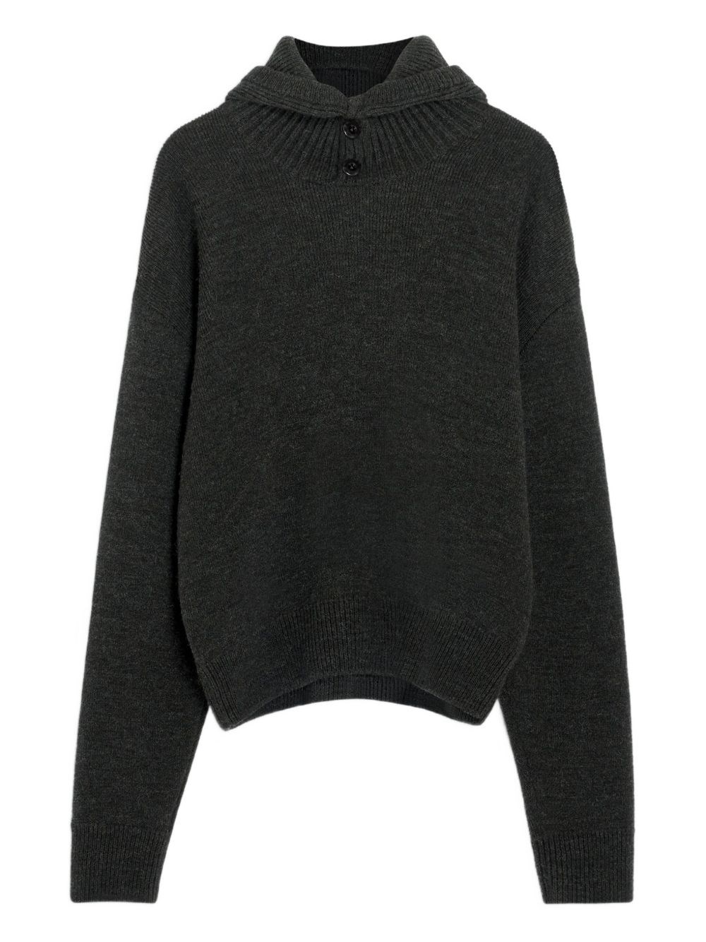 Lemaire Hooded Knit Sweater Featuring Button Detail In Gray