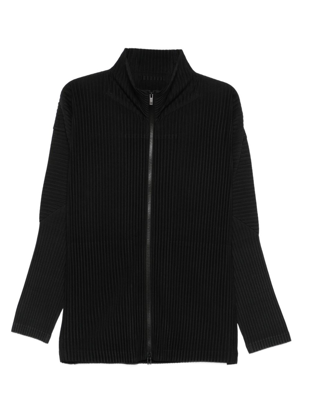 Issey Miyake Pleated Zipper Turtleneck Cardigan In Black