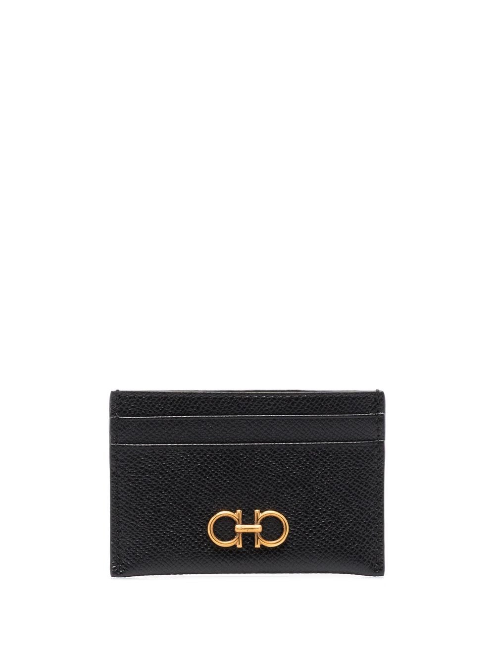 Ferragamo Gancini Leather Card Case In Black