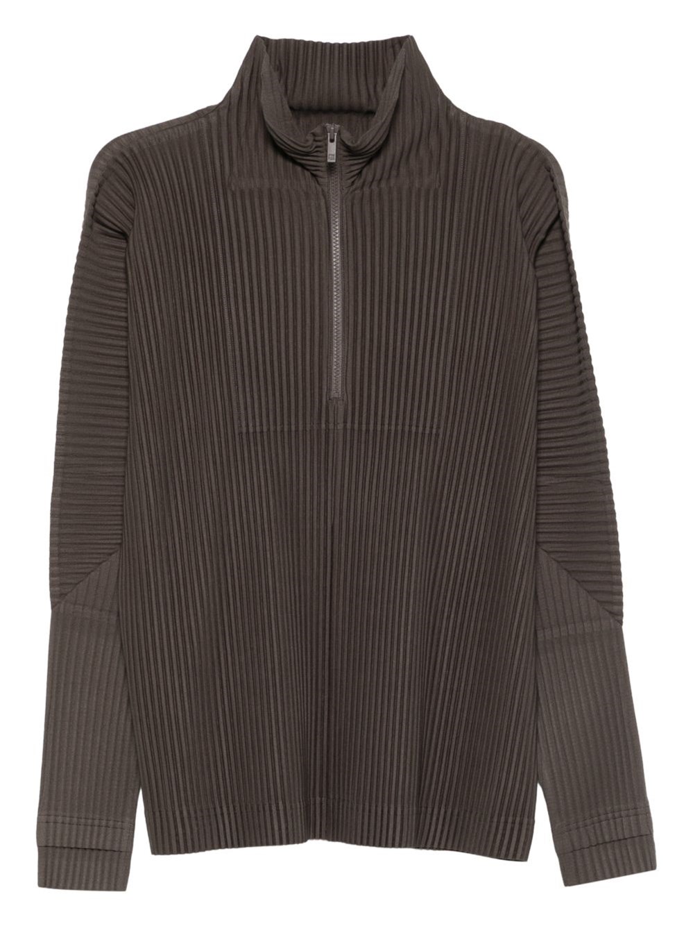 Issey Miyake Homme Plisse' Pleated Half-zip Sweater In Gray