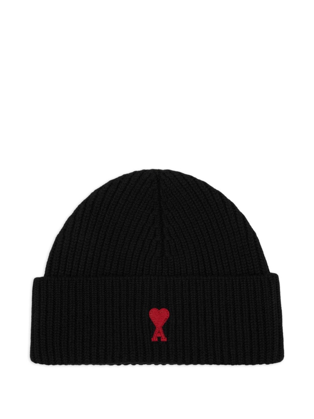 Ami Alexandre Mattiussi Black Beanie With Turn-up Brim And Adc Embroidery On The Front In Wool Man In Black