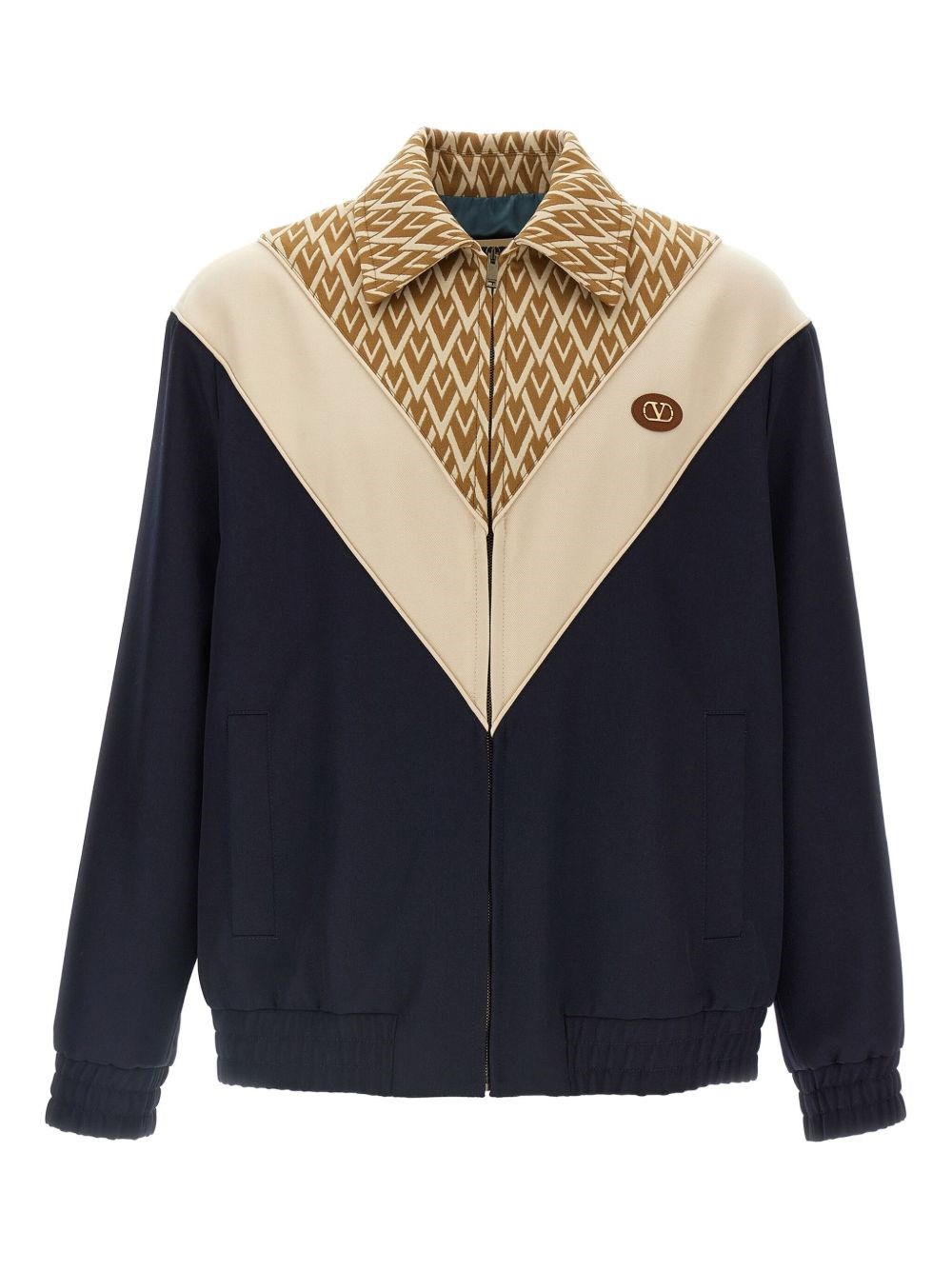 Valentino Wool And Cotton Jacket With Chevron Pattern In Black