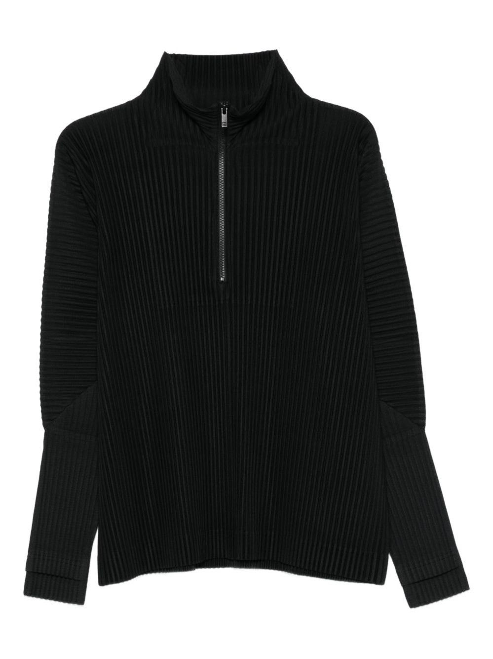Issey Miyake Pleated Zipper Turtleneck Cardigan In Black