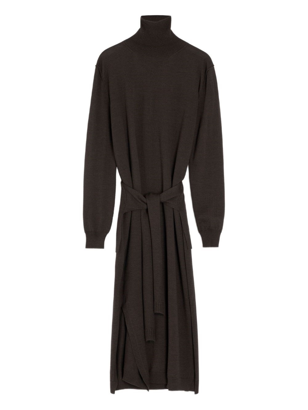 Lemaire Trompe L'oeil Turtleneck Belted Midi Dress In Brown