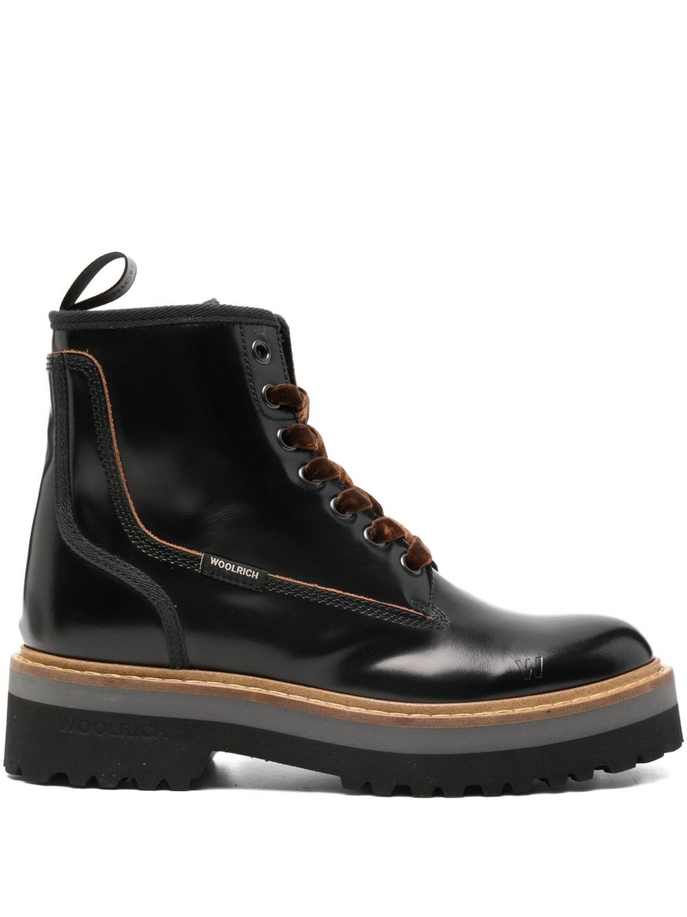 Woolrich Chunky Sole Leather Lace Up Ankle Boots In Black