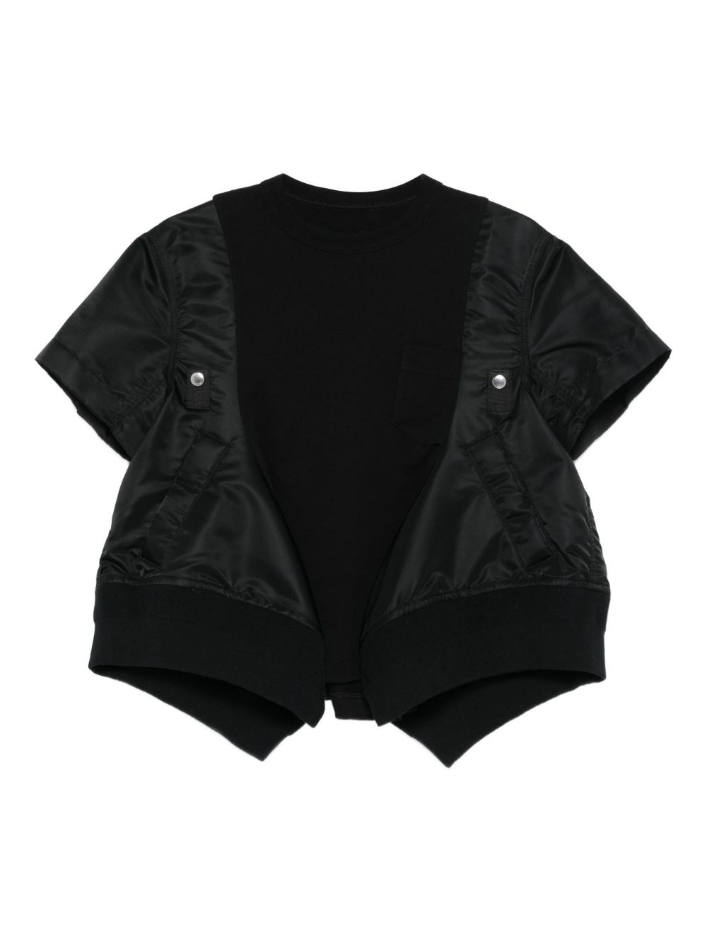 Sacai Black Nylon And Cotton Twill T-shirt In Black