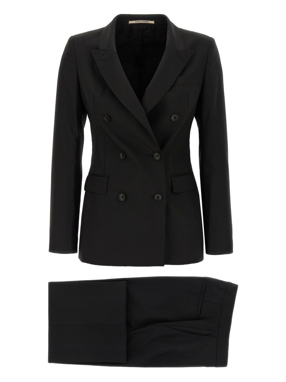 Tagliatore Double-breasted Wool Blend Suit With Tailored Trousers In Black