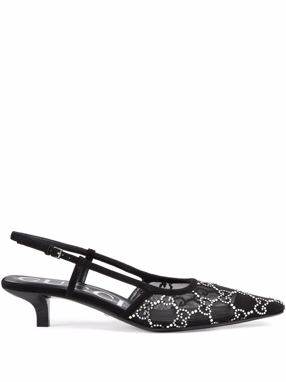 Gucci Gg Rhinestoned Mesh Slingback Pumps In Black