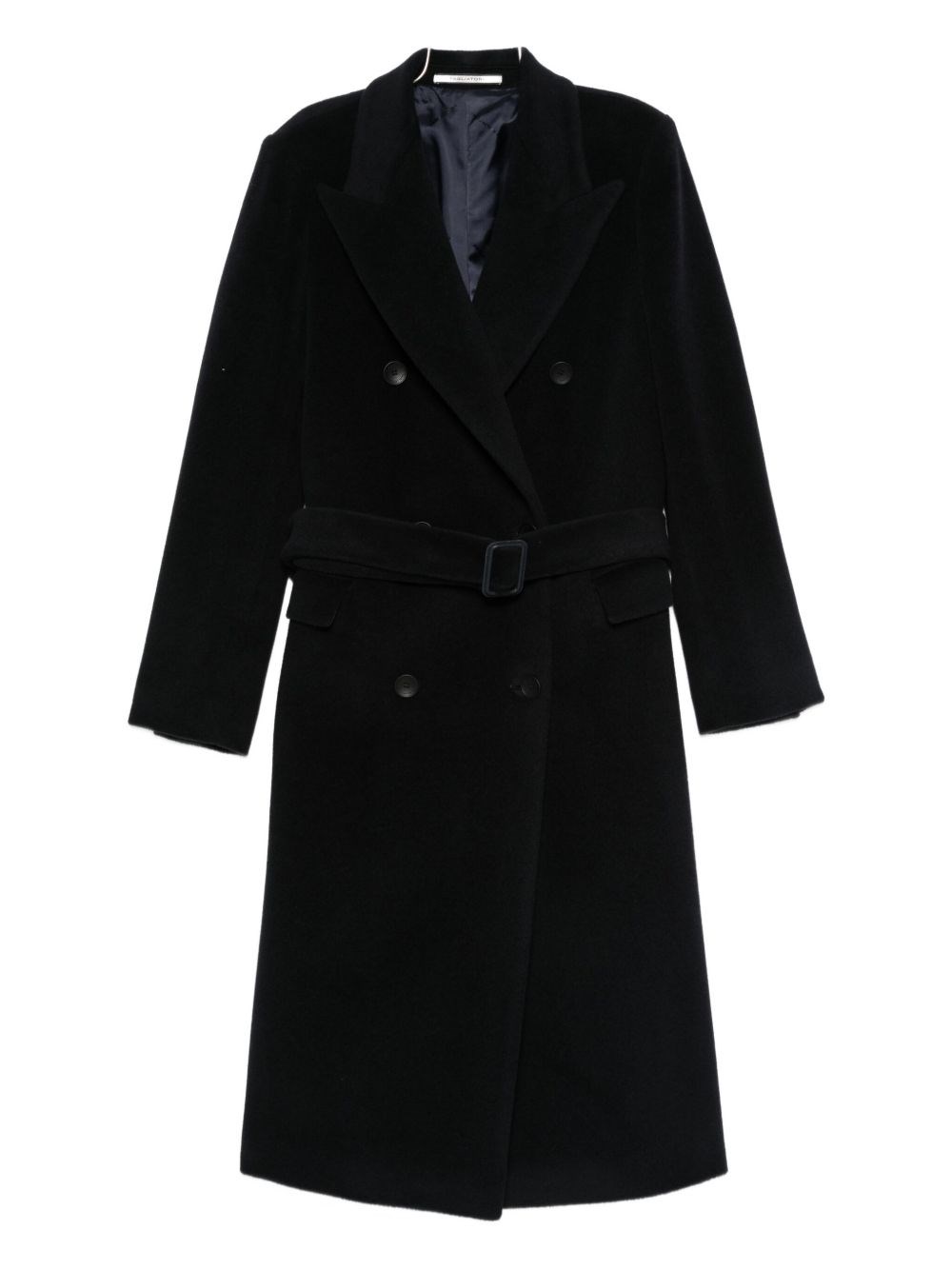 Tagliatore Long Belted Double-breasted Wool Coat In Black