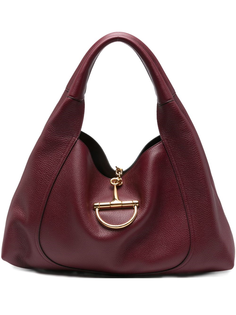 Gucci Women Bordeaux Shoulder Bag With Horsebit Closure In Grained Leather Woman In Red
