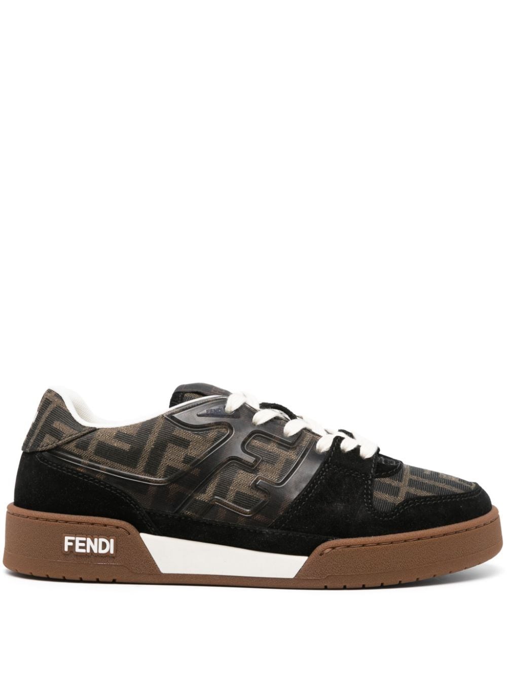 Fendi Match Suede Sneakers With Jacquard Ff Fabric Inserts In Brown