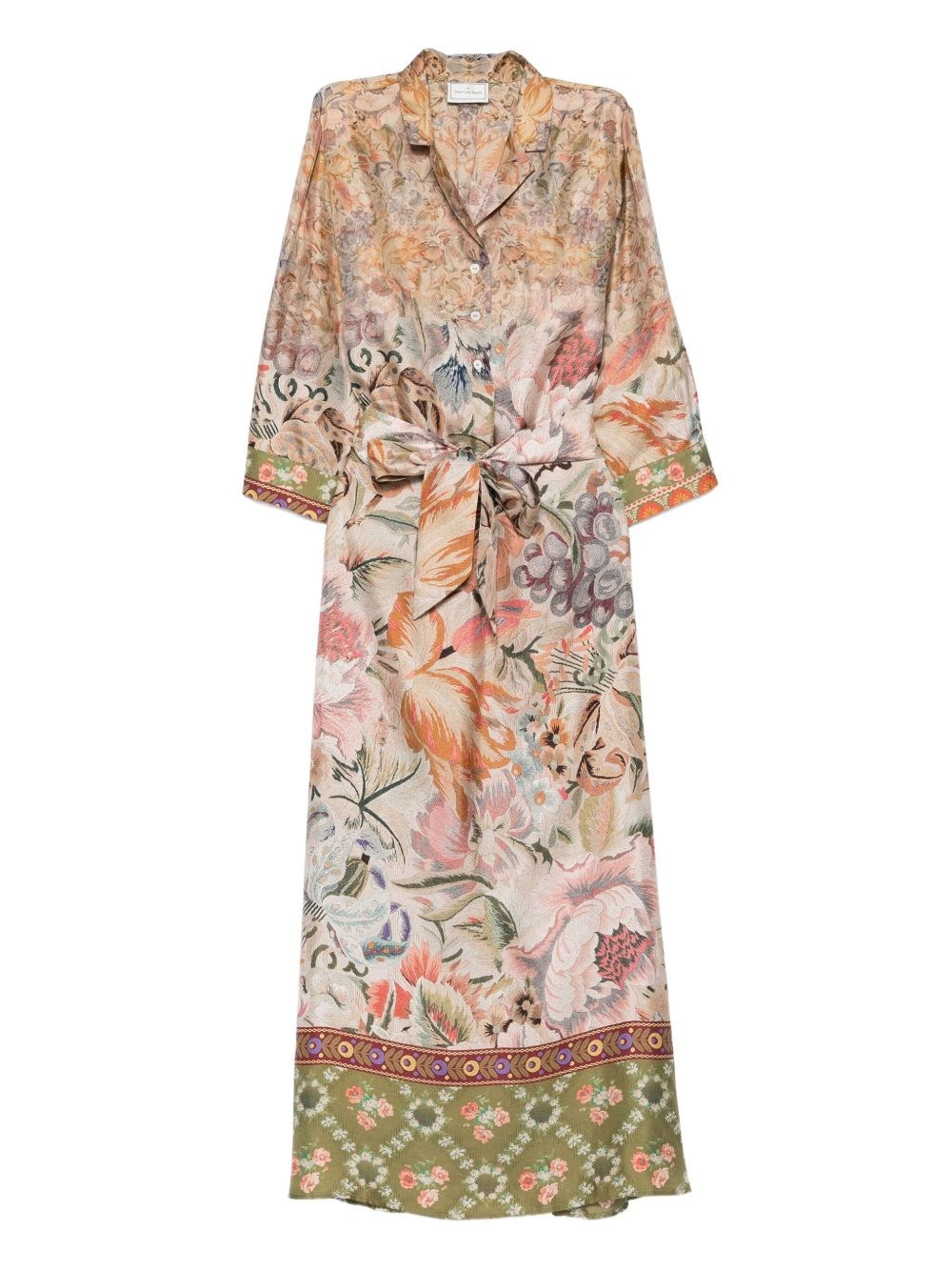 Pierre-louis Mascia Pierre Louis Mascia Printed Silk Long Dress In Sand