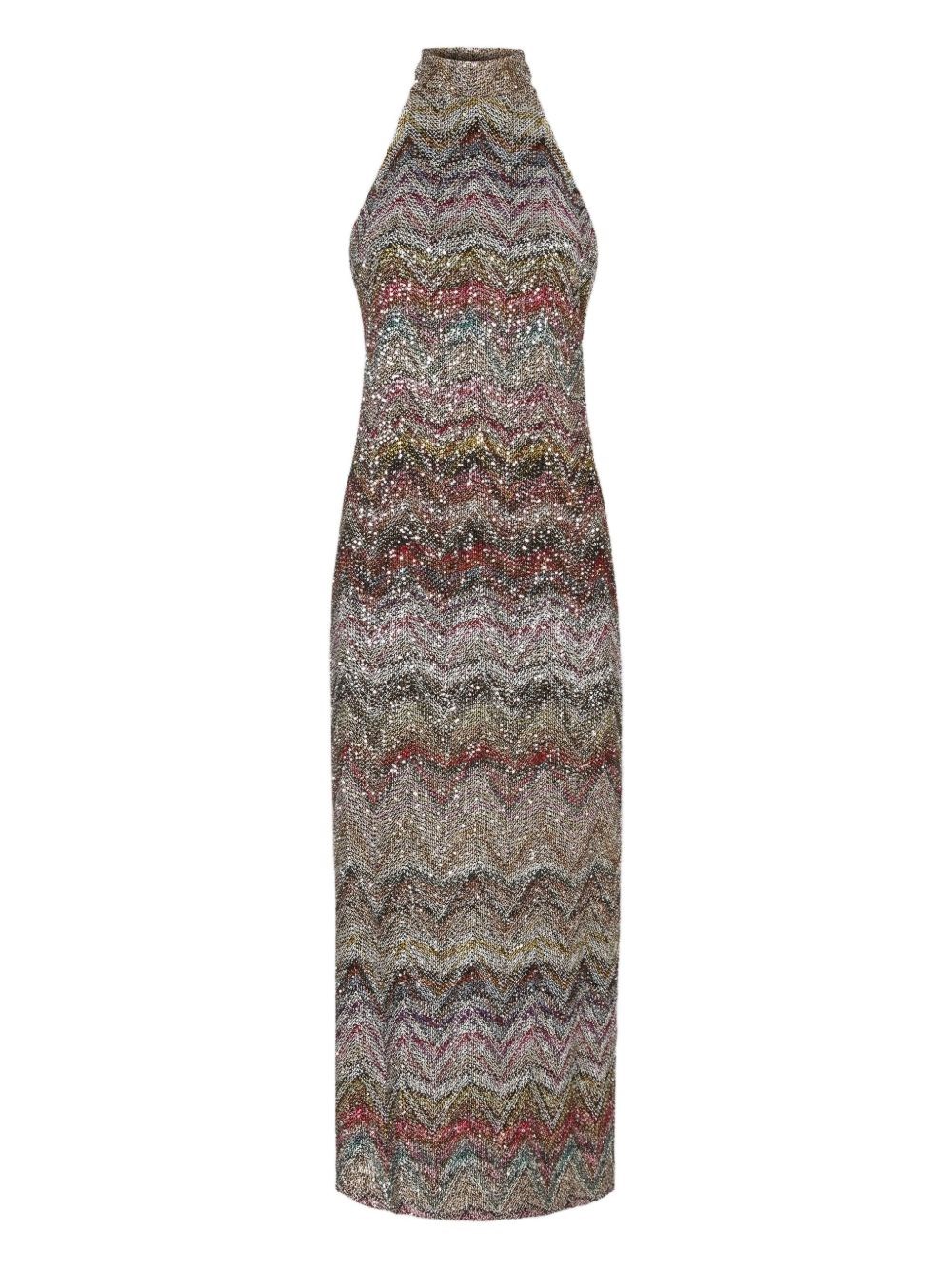 Missoni Metallic Chevron Halter Midi Dress In Multi