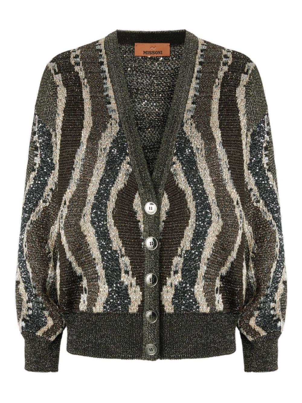 Missoni V-neck Long Sleeve Patterned Cardigan In Brown