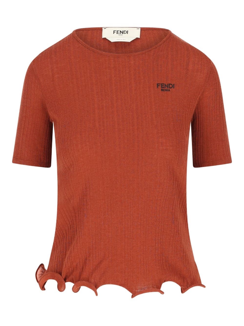 Fendi Short-sleeved Virgin Wool Top In Brown