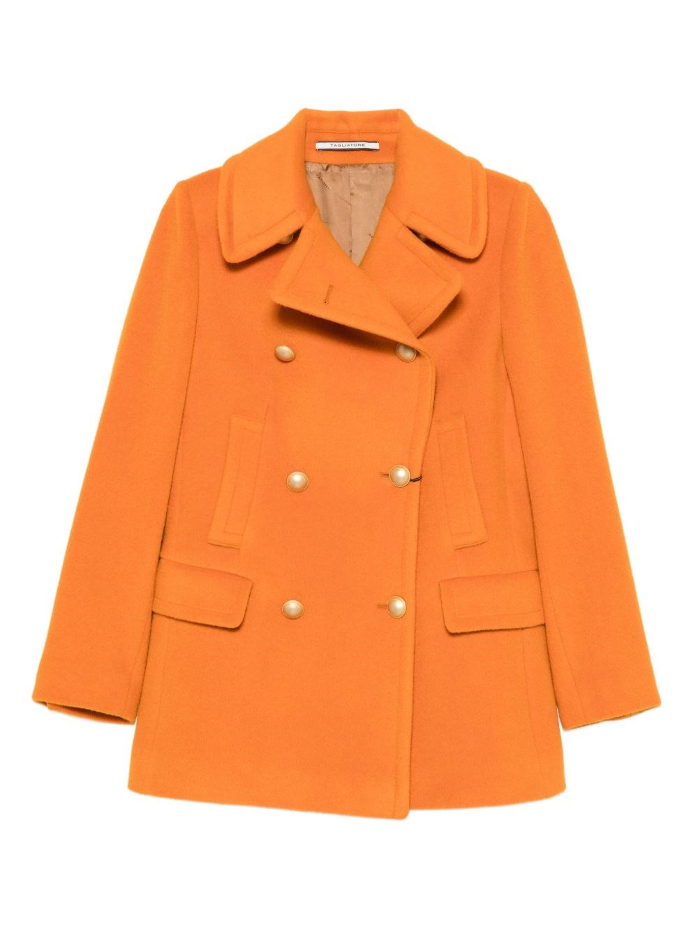 Tagliatore Double-breasted Wool-mohair Blend Coat With Flap Pockets In Orange