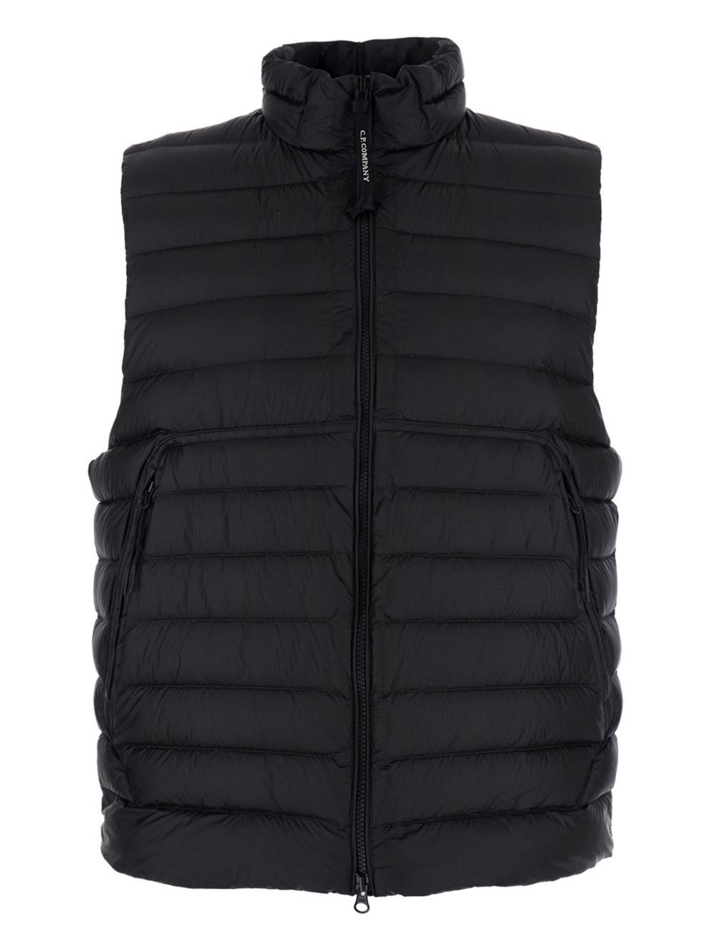 C.p. Company Men Black Vest With Mock Neck And Logo Plaque On The Side In Tech Fabric Man In Black