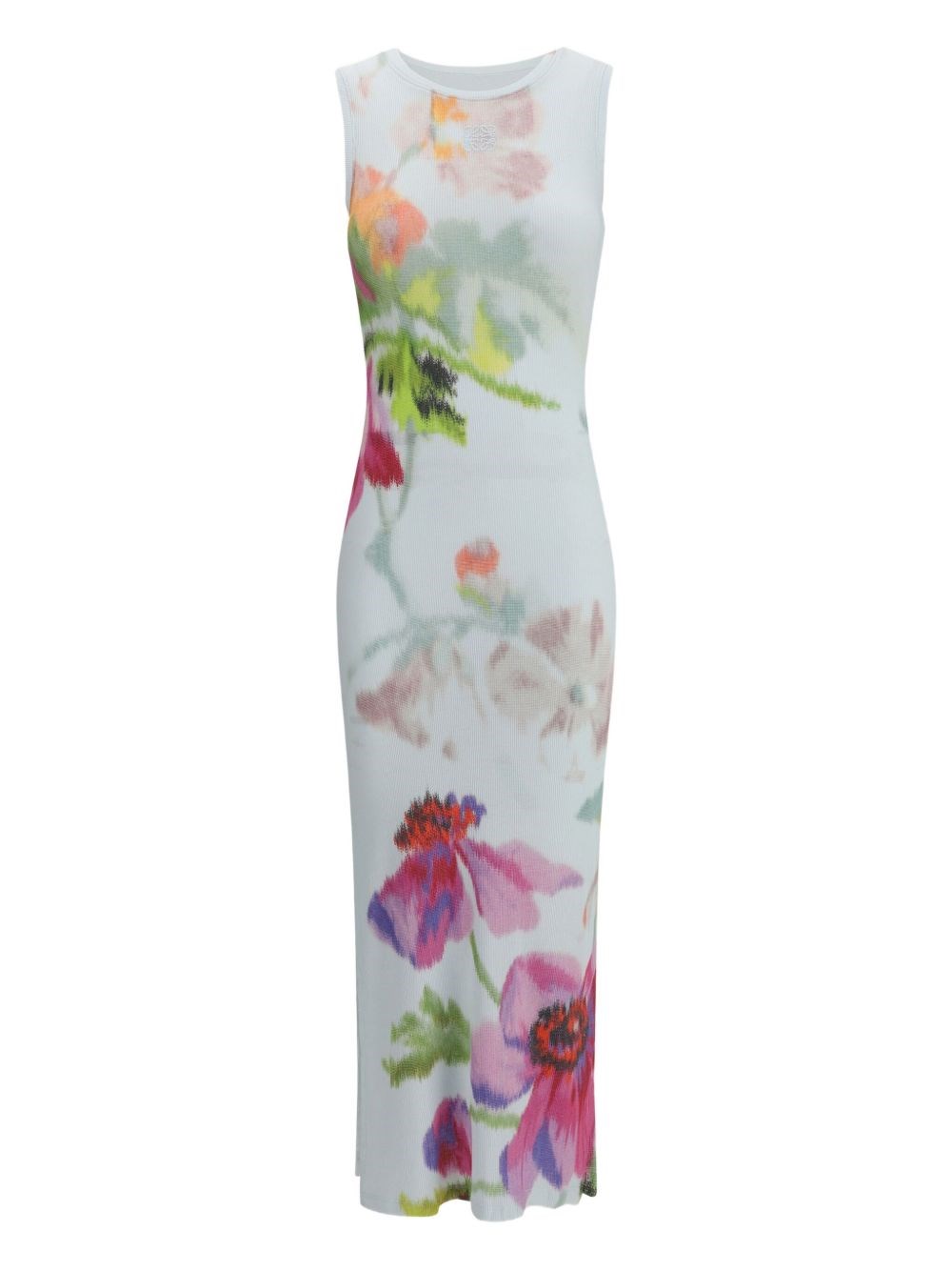 Loewe Floral Ribbed Silk-blend Midi Dress In Multi