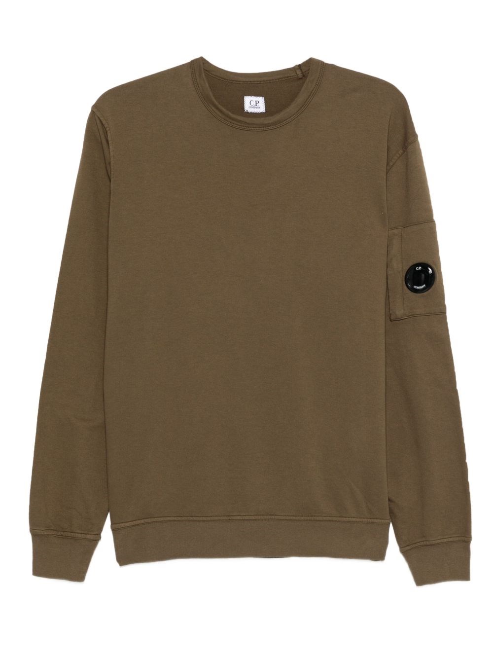 C.p. Company Green Crew Neck Sweater With Logo Plaque On The Sleeve In Cotton Man In Green