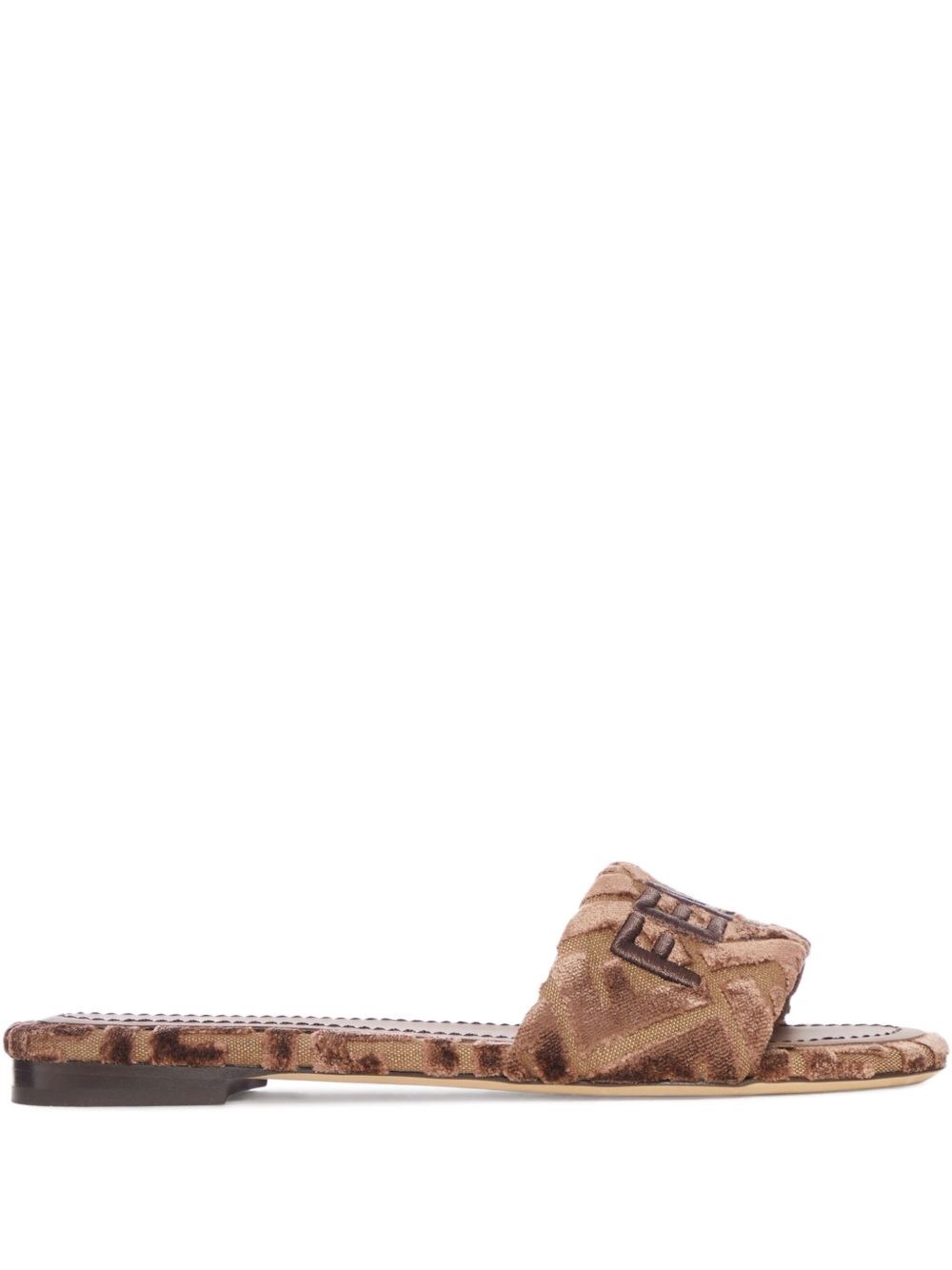 Fendi Sunshine Logo-embroidered Velvet Flat Sandals In Brown