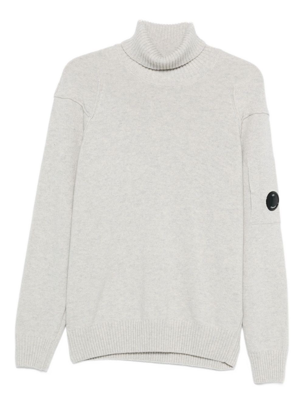 C.p. Company Ribbed Knit Turtleneck Sweater With Folded Collar And Distinctive Sleeve Patch In Gray