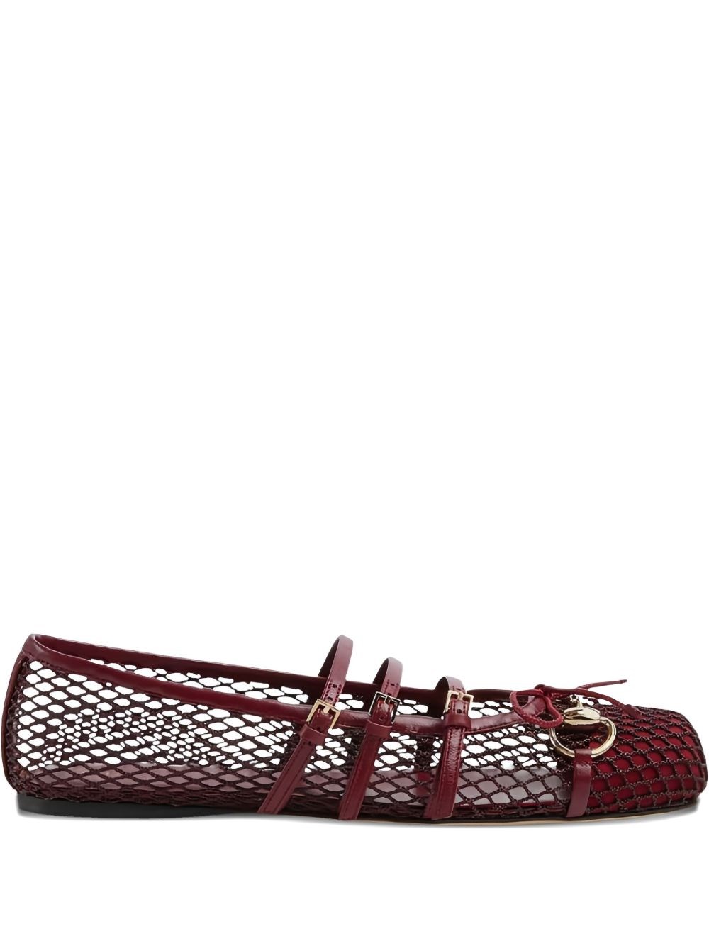 Gucci Net Nappa Triple-strap Horsebit Ballerina Flats In Brown